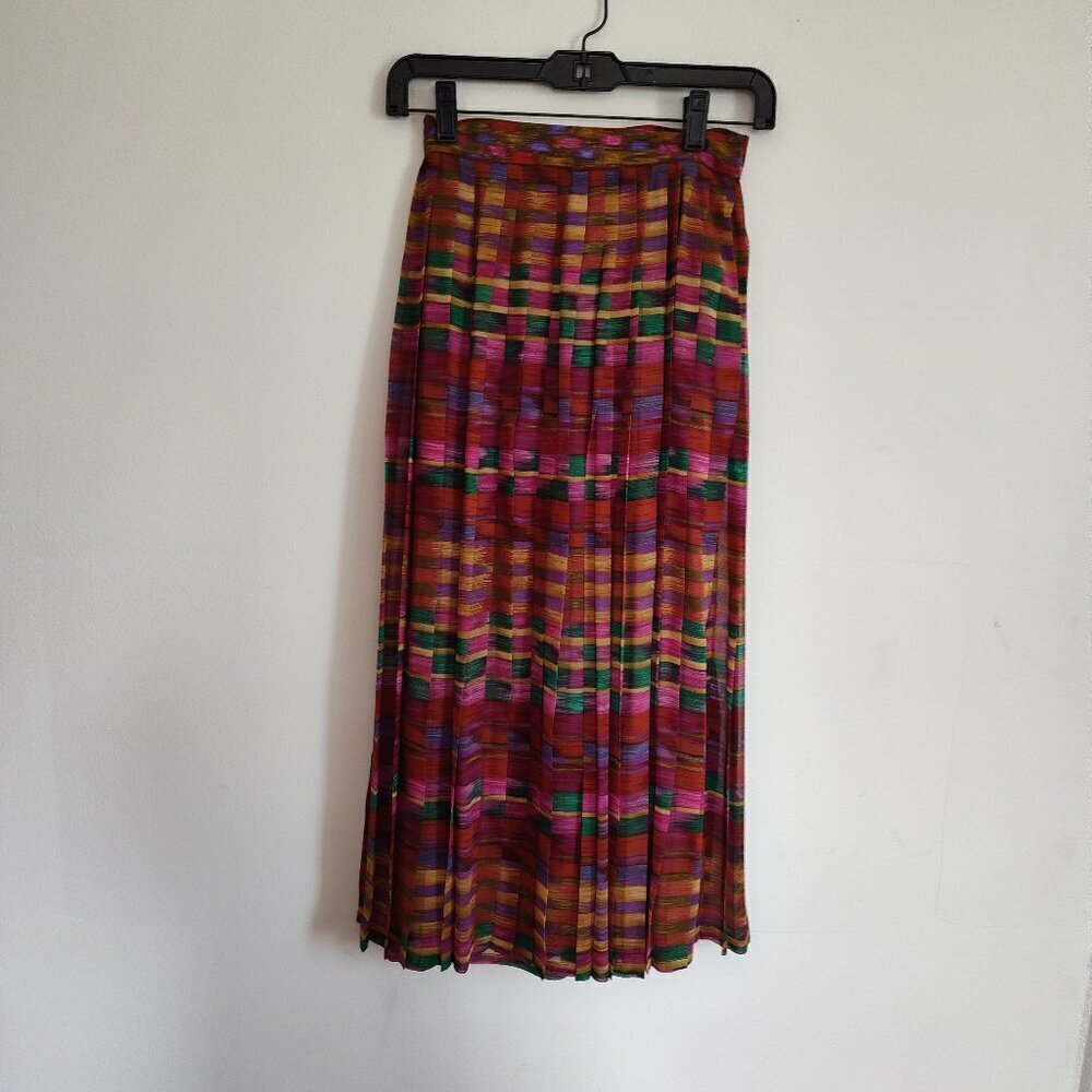 Ladies Petite SZ 2P Ellen Tracy Rust/Green Stripe Silk Skirt